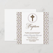 Invitation au baptême Vintage (chocolat/lilas) (Devant / Derrière)