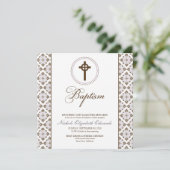 Invitation au baptême Vintage (chocolat/lilas) (Debout devant)