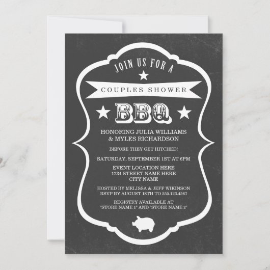 Invitation au barbecue Chalkboard Couples Shower (Devant)