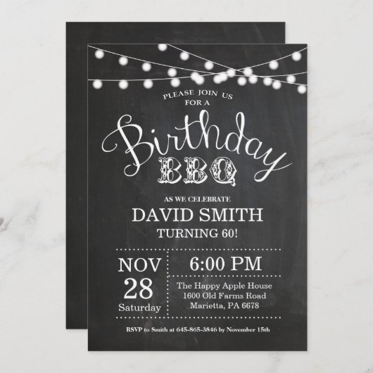 Invitation au barbecue d'anniversaire 60e tableau (Devant / Derrière)