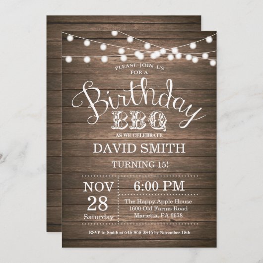Invitation au barbecue d'anniversaire Rustic 15e a (Devant / Derrière)