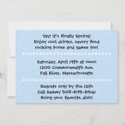 Invitation au barbecue de printemps Bash (Dos)