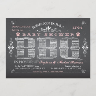 Invitation au barbecue pour Baby shower rose Chalk