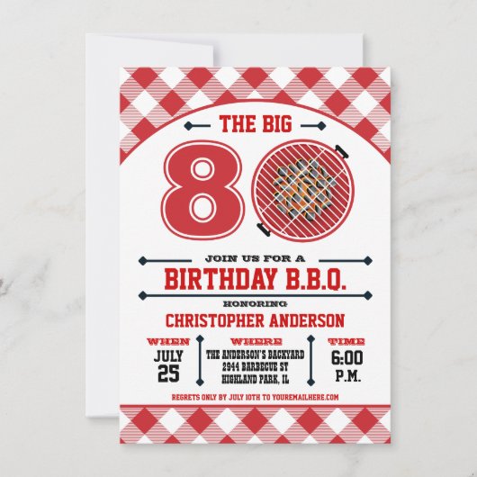 Invitation au barbecue pour le 80e anniversaire (Devant)