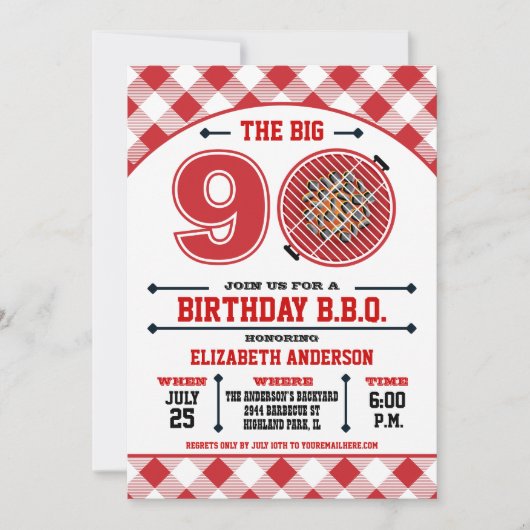 Invitation au barbecue pour le 90e anniversaire (Devant)