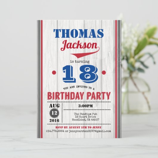 Invitation au baseball 18e anniversaire. Bois rust (Debout devant)