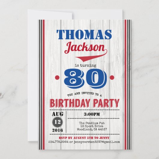 Invitation au baseball 90e anniversaire. Bois rust (Devant)