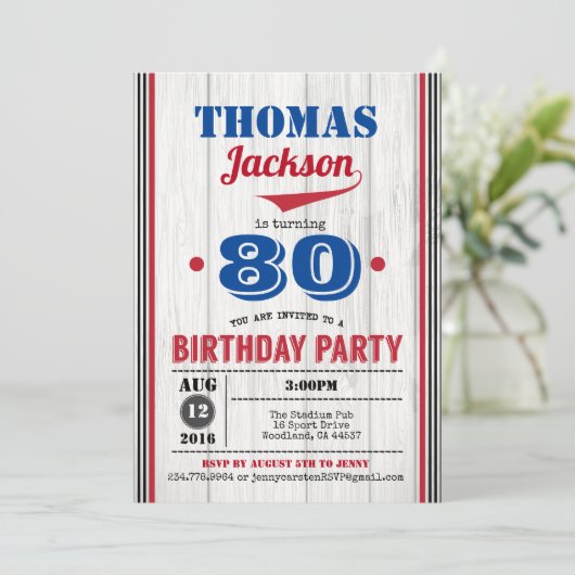 Invitation au baseball 90e anniversaire. Bois rust (Debout devant)