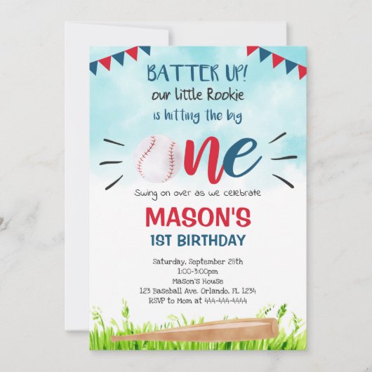 Invitation au baseball bleu clair (Devant)