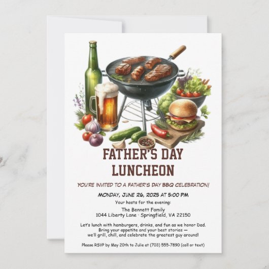 Invitation au BBQ de la Fête des Pères – Hamburger (Devant)