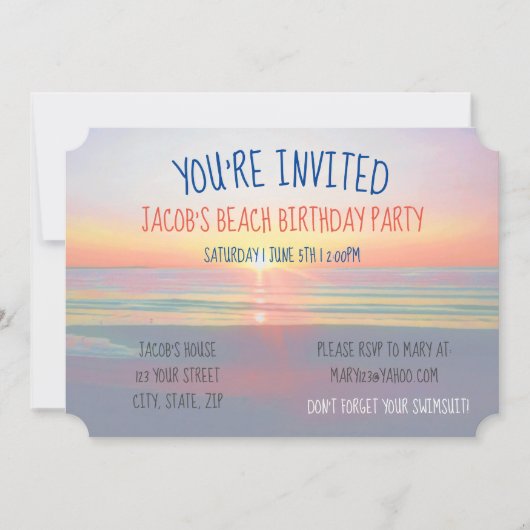 Invitation au Beach Sunrise Party (Devant)