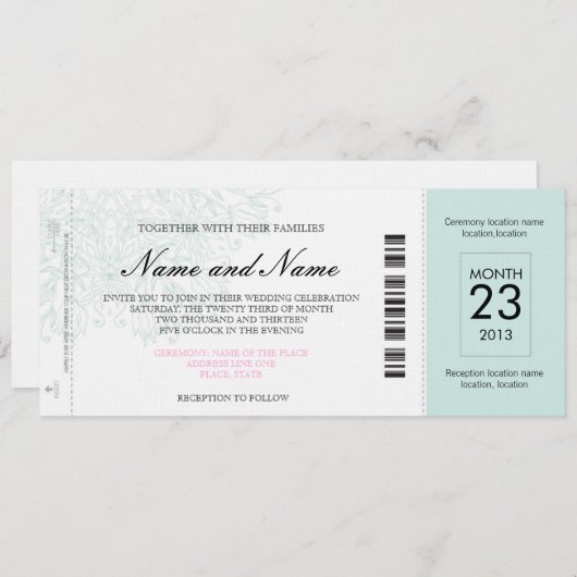 Invitation au billet d'avion Mariage (Devant / Derrière)