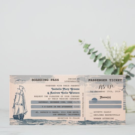 Invitation au billet de mariage de destination (Debout devant)