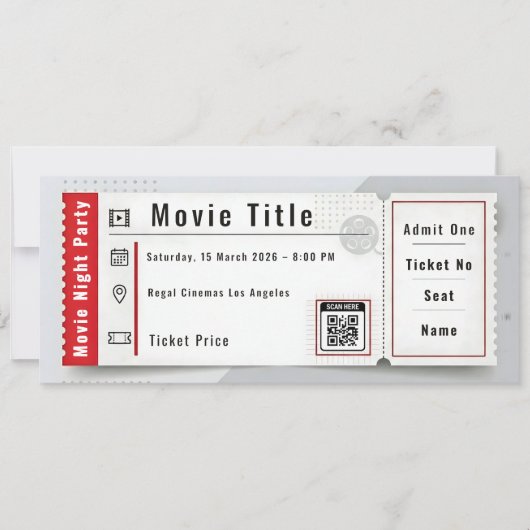 Invitation au billet de soirée cinéma (Devant)