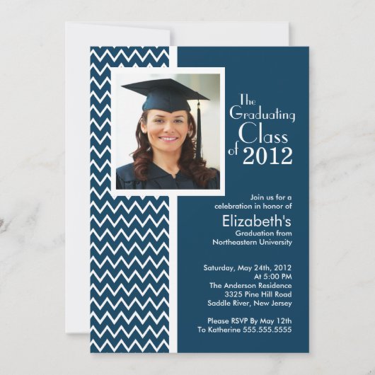Invitation au Blue Chevron Photo Graduation Party (Devant)