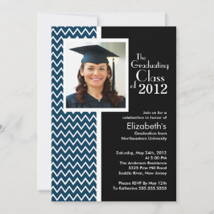 Invitation au Blue Chevron Photo Graduation Party
