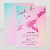 Invitation Au bord de la mer Sirène bébé fille 1er anniversai (Devant / Derrière)