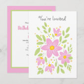 Invitation au bouquet floral rose Plum doux (Devant / Derrière)