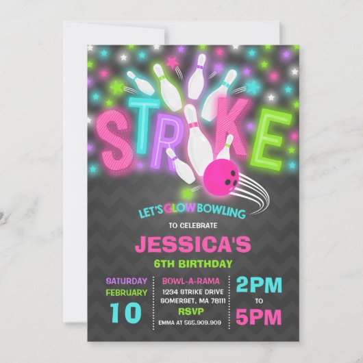 Invitation au bowling de glow Neon Glow Bowling Pa (Devant)