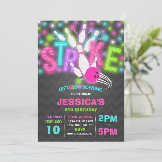 Invitation au bowling de glow Neon Glow Bowling Pa (Debout devant)