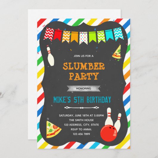 Invitation au bowling pizza (Devant / Derrière)