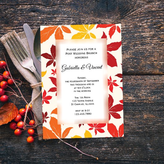 Invitation au brunch après mariage aux feuilles d'