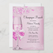 Invitation au brunch au champagne Pretty Pink Rose (Devant)