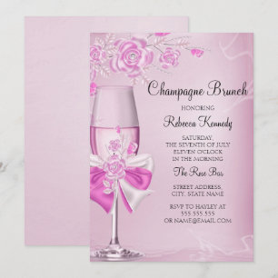 Invitation au brunch au champagne rose rose Pretty