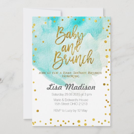 Invitation au brunch Baby shower à la menthe bleue (Devant)