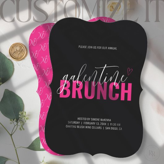 Invitation au brunch de Galentine rose vif et noir