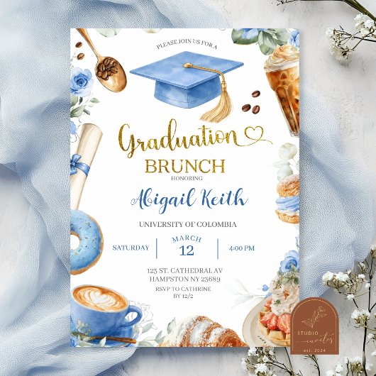 Invitation au brunch de graduation Blue Coffee