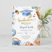 Invitation au brunch de graduation Blue Coffee (Debout devant)
