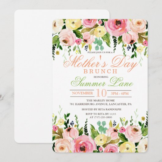 Invitation au brunch de la fête des mères (Devant / Derrière)