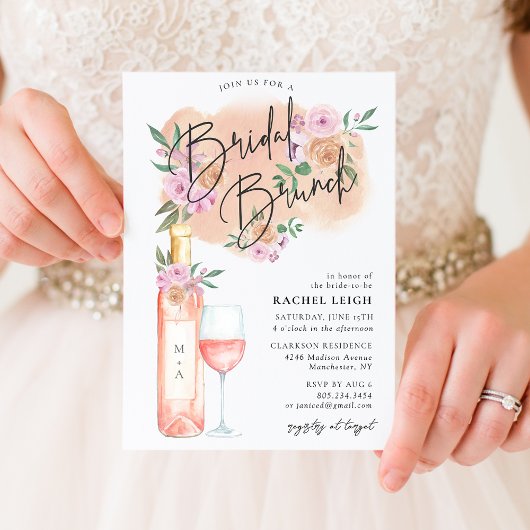 Invitation au brunch de la mariée Rosé Floral