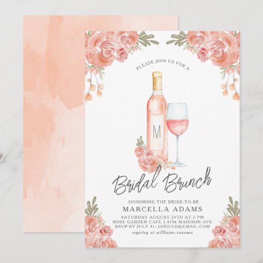 Invitation au brunch de mariage Rosé Blush (Devant / Derrière)
