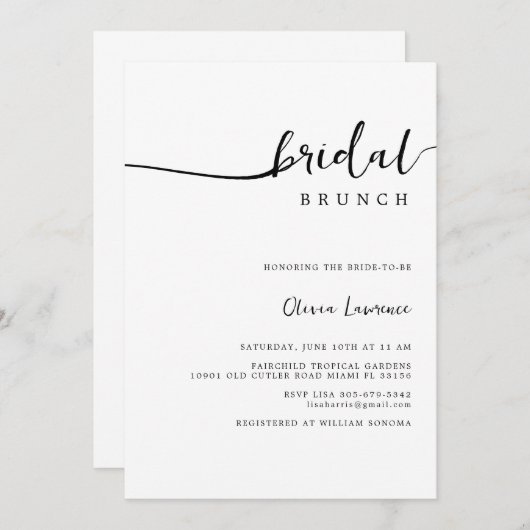 Invitation au brunch nuptial à script minimal (Devant / Derrière)