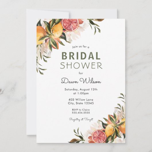 Invitation au Brunch nuptial Citrus et vertes (Devant)