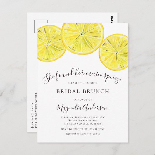 Invitation au brunch nuptial des citrons (Devant / Derrière)