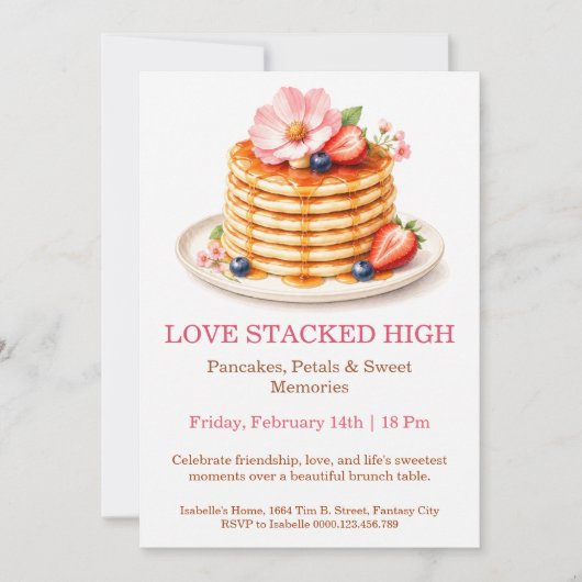Invitation au brunch Pancakes et Petals (Devant)