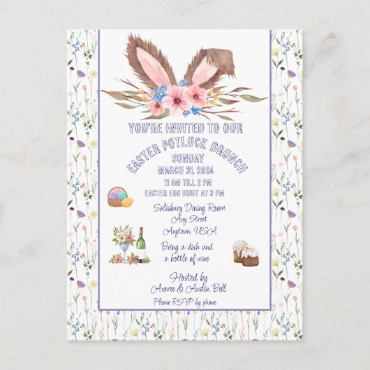 Invitation au brunch potluck de Pâques (Devant)