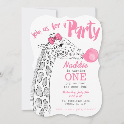 Invitation au Bubblegum rose et à la Giraffe Party (Devant)