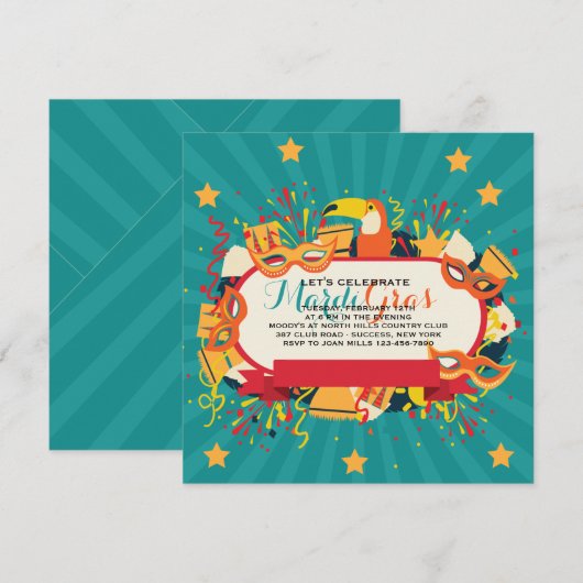 Invitation au Carnaval de Mardi Gras (Devant / Derrière)