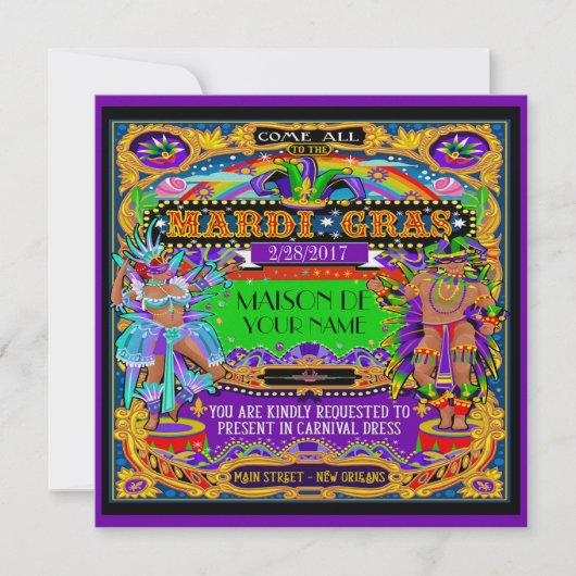 Invitation au carnaval de Mardi Gras (Devant)