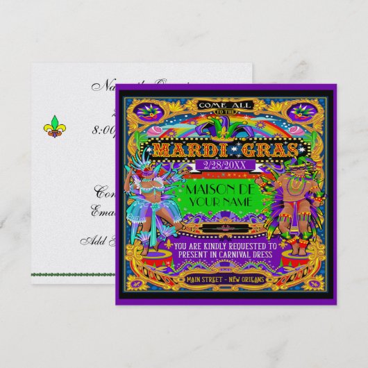 Invitation au carnaval de Mardi Gras (Devant / Derrière)