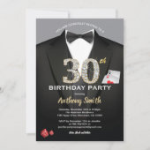 Invitation au casino pour 30e anniversaire. Noir e (Devant)