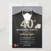 Invitation au casino pour 40e anniversaire. Noir e (Devant)