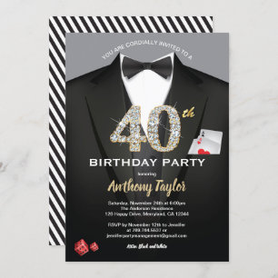 Invitation au casino pour 40e anniversaire. Noir e