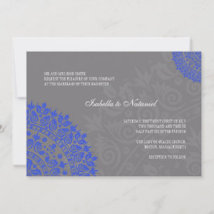 Invitation au Charcoal Grey et Blue Mariage damass