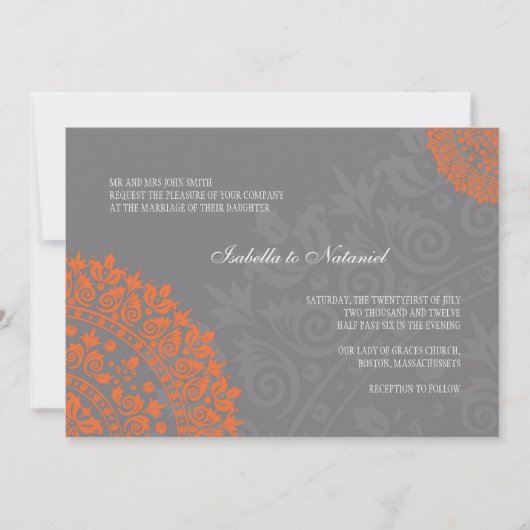 Invitation au Charcoal Grey et Orange Mariage dama (Devant)