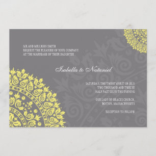 Invitation au Charcoal Grey et Yellow Mariage dama